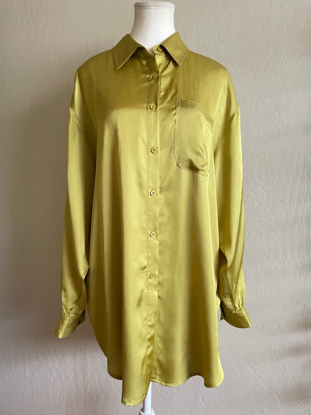 Chartreuse green satin shirt
